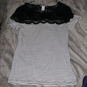 b&w striped & lace t shirt